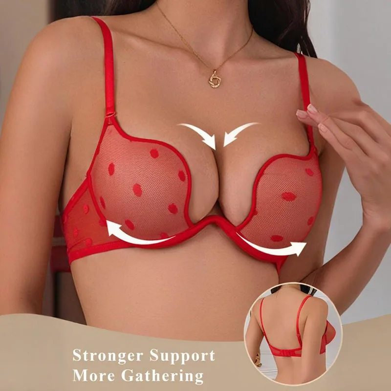 Low Cut Sexy BH Bügel Roter Plunge Push Up Gepolsterter Dessous BH T-Shirt Dessous Täglicher BH Image