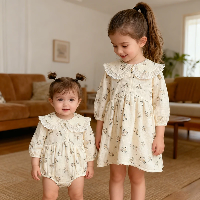 2026 neue Frühjahr 0-6Yrs Mädchen Party Kleid Lange Ärmeln Baumwolle Kinder Kleidung Drucken Babyspielanzug Kind Prinzessin Rundhals kleid Image
