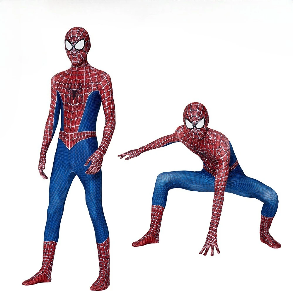 Buona qualità Costume adulto Tute da supereroe Uomo Cosplay Spiderman Tuta Copricapo Abiti di carnevale di Halloween