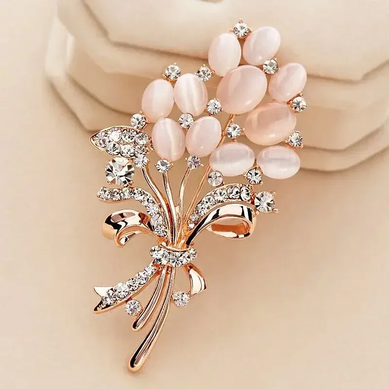 Modische Opal Stein Blume Brosche Pin Bekleidungszubehör Geburtstagsgeschenk Broschen für Frauen Strass Brosche Pin Broschen Image