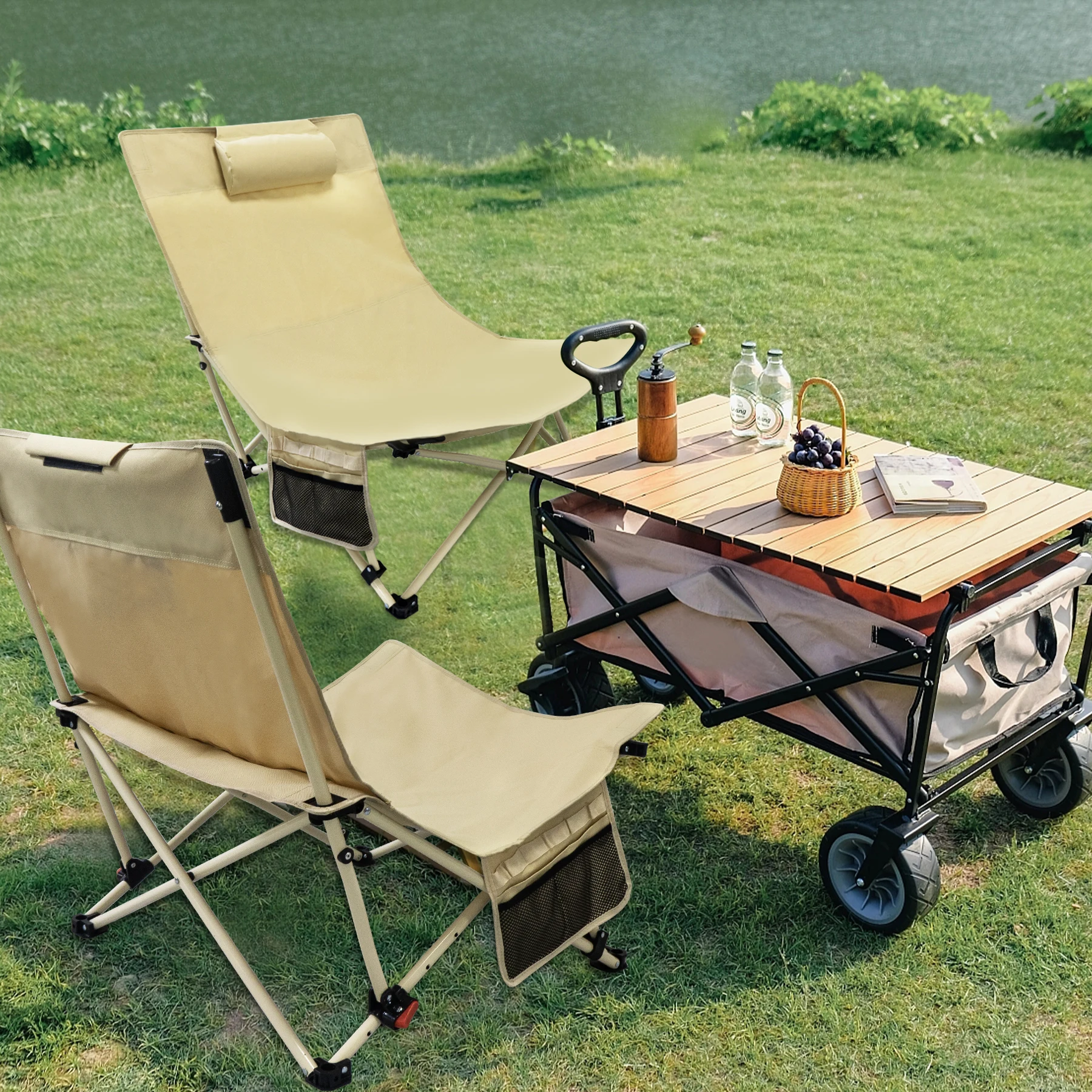 WESTTUNE Übergroßer Rucksack-Campingstuhl, tragbarer niedriger Strandstuhl mit 4-Gang-Klapp-Liegestuhl für Strand, Rasen im Freien
