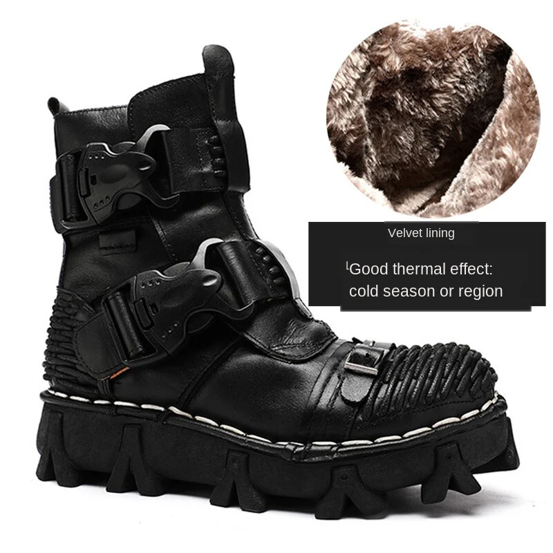 Neue Herrenmode Stiefel Echtes Leder männer schuhe Motorrad Stiefel Kampf Stiefel Schädel Punk Wüste Stiefel Samt Warme