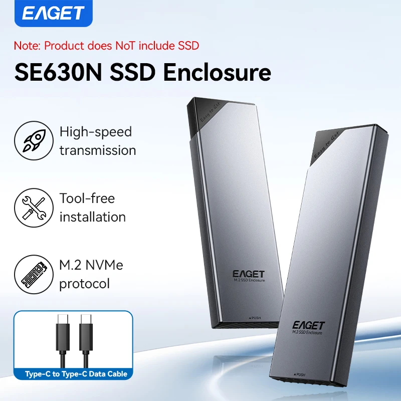 EAGET 10 Gbit/s M.2 SSD-Gehäuse NVMe-Protokoll Werkzeuglose Installation M.2 auf Typ-C SSD-Adapter für NVMe PCIE NGFF M.2-Scheiben Image