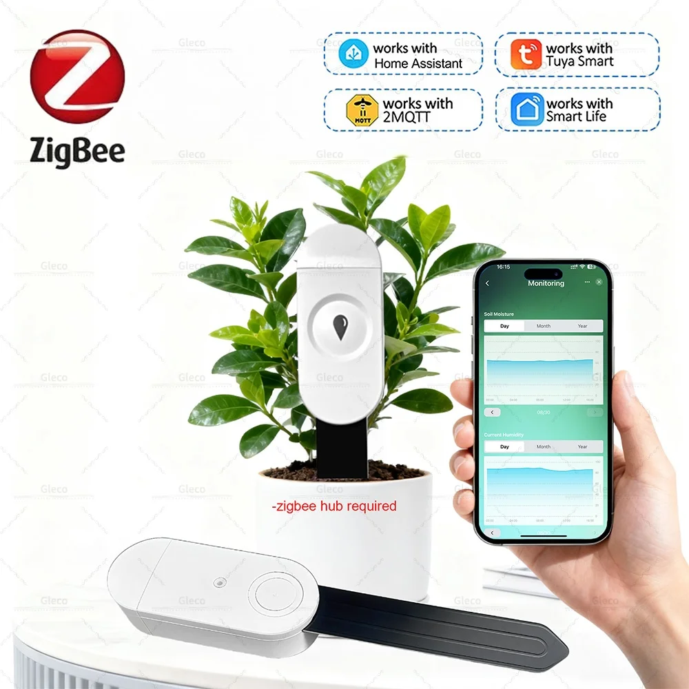 Zigbee Bodenfeuchte-Messgerät Tuya Smart Life Hygrometer Temperatur- und Bodenfruchtbarkeitssensor für Z2M Automatisierte Bewässerung Image