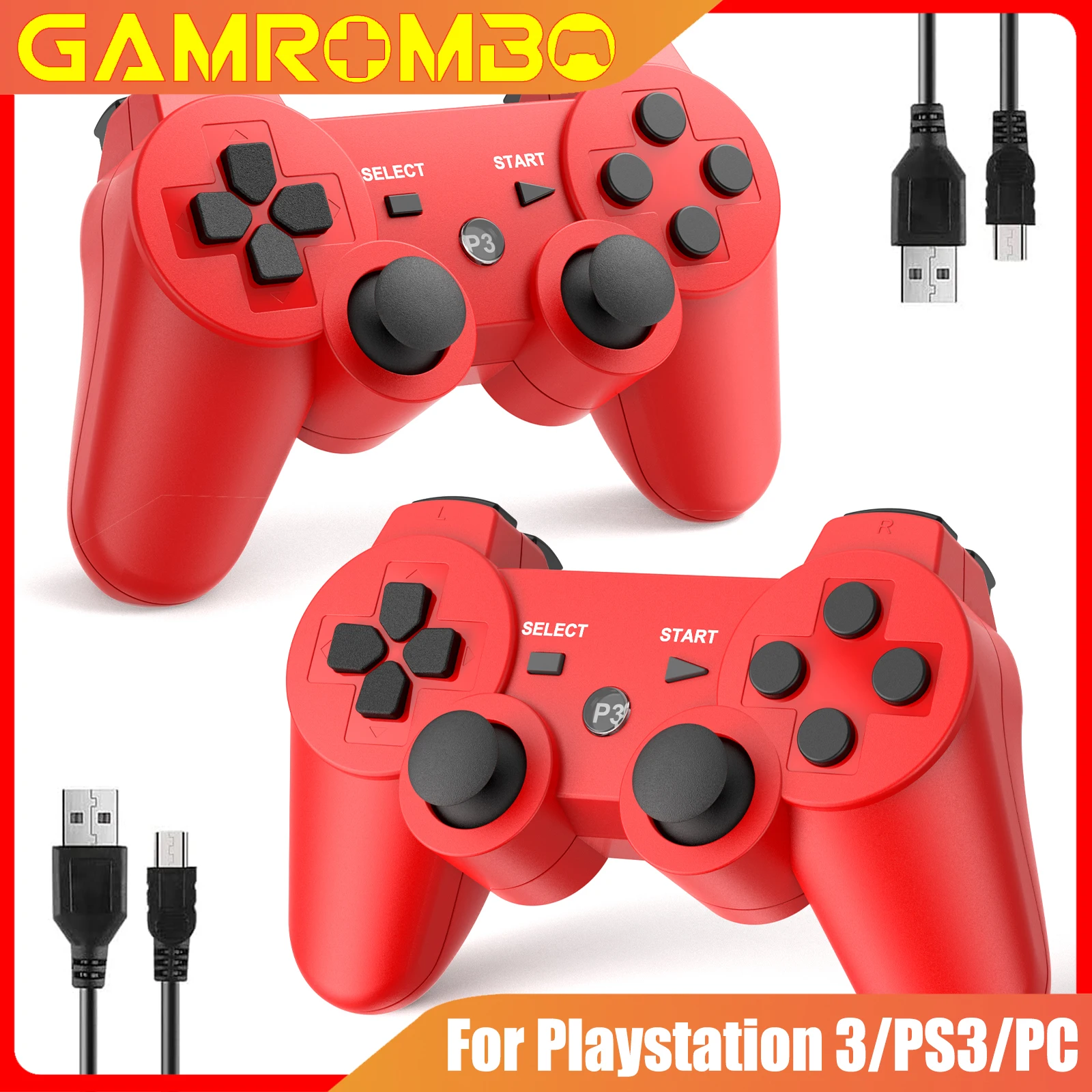 GOMROMBO Game-Controller für Playstation 3/PS3/PC/Android Wireless BT Gamepad 6-Achsen-Gyro-Gaming-Rocker mit zwei Motoren Vibration