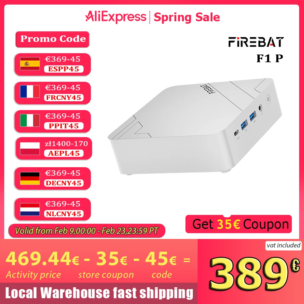 Firebat Mini PC F1 P AMD Ryzen 7 H 255 DDR5 5600 MHz 16 GB 512 GB SSD Windows11 PC Wi-Fi 6 BT5.2 USB4.0 Mini-PC Ordenador