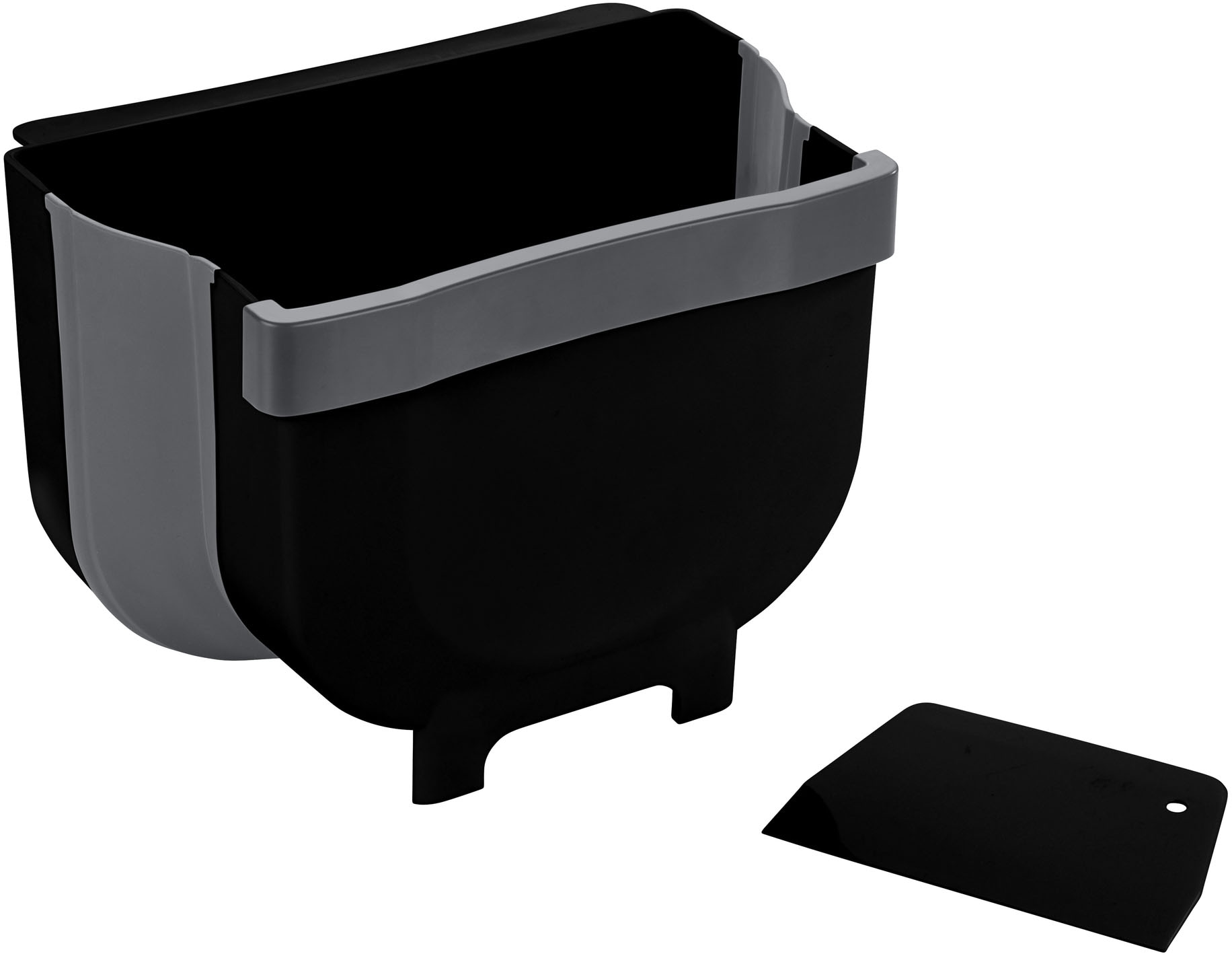 Einbaumülleimer WENKO "Modell Fago", schwarz (schwarz, grau), B:25,5cm H:18cm T:18cm, Kunststoff, Mülleimer, faltbarer Abfalleimer zum Einhängen an die Schranktür, Kunststoff, 5 L