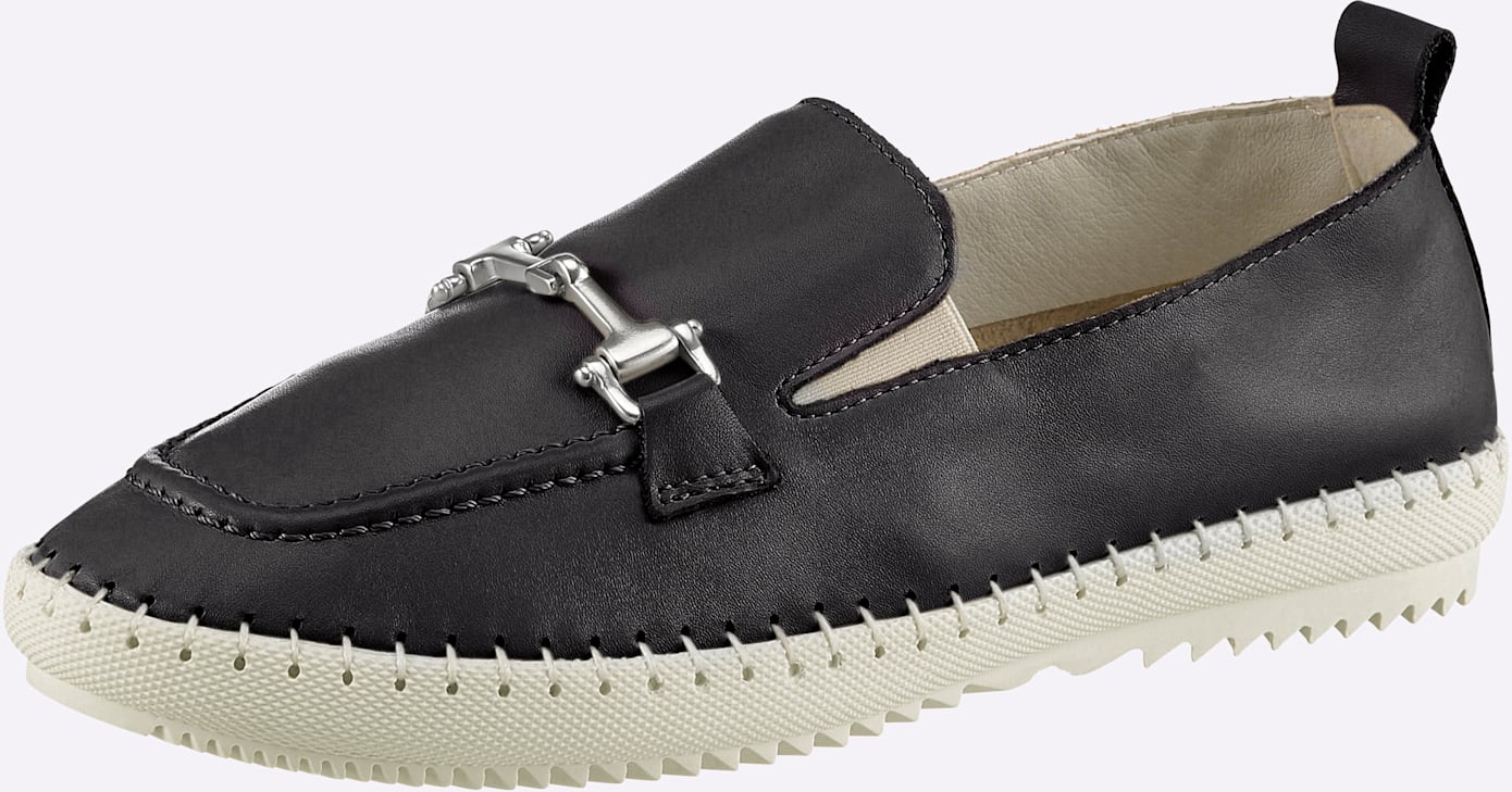 Slipper HEINE, Damen, Gr. 38, schwarz, Leder, Schuhe Slipper