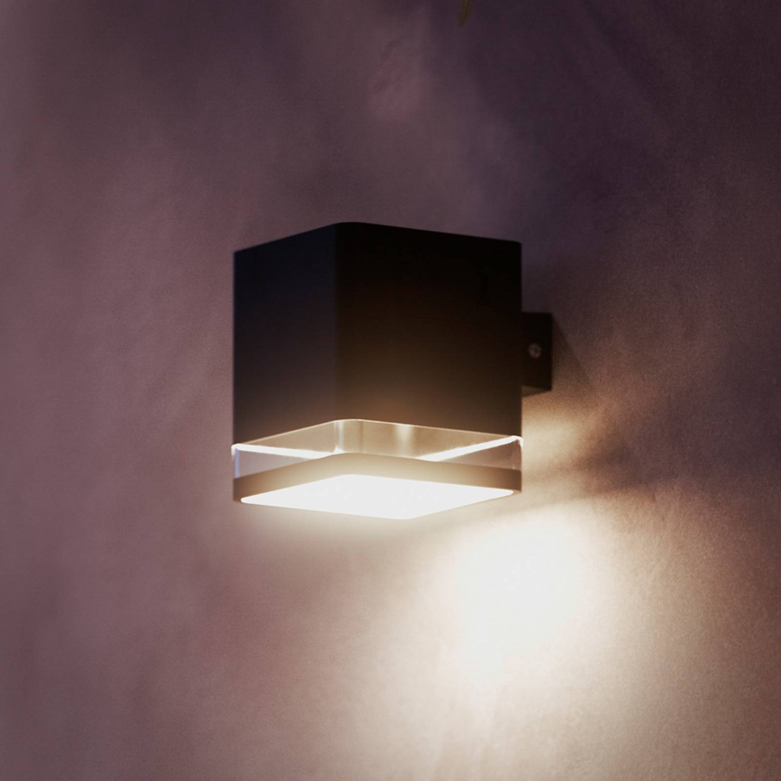 Philips LED-Solar-Außenwandleuchte Virona, schwarz, IP44 Virona, schwarz, Kunststoff, Modern, Solarleuchte außen