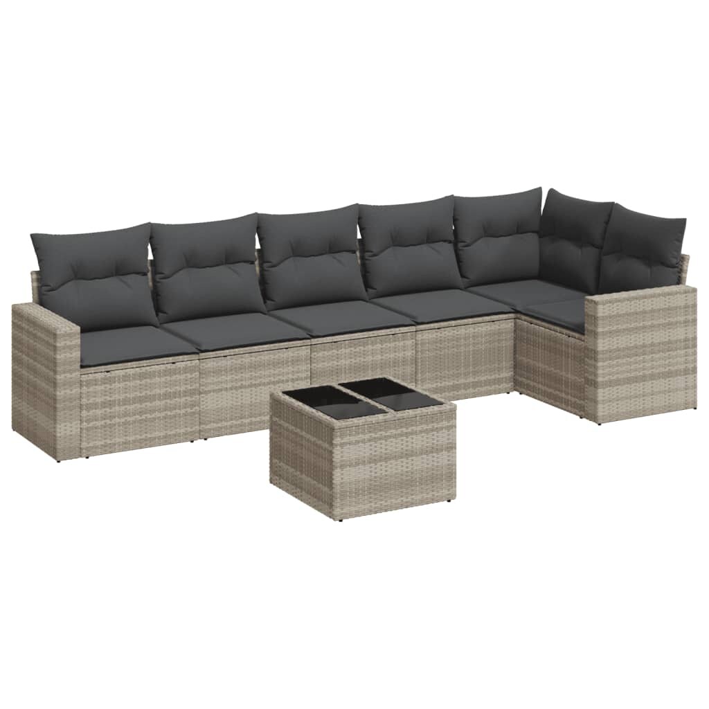 vidaXL 7-tlg. Garten-Sofagarnitur mit Kissen Hellgrau Poly Rattan Image