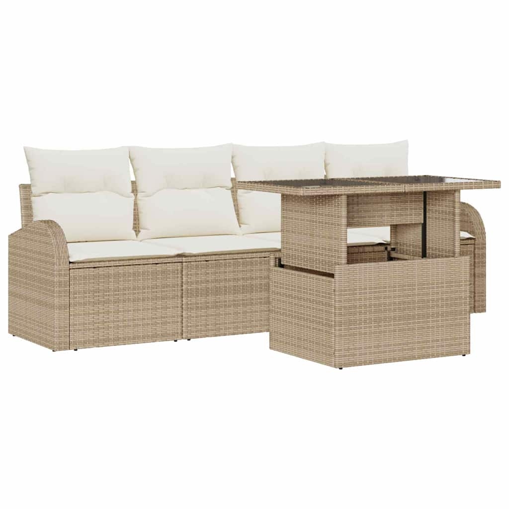 vidaXL Garten-Sofa-Set mit Kissen mit Kissen 5 pcs Beige Poly Rattan Image