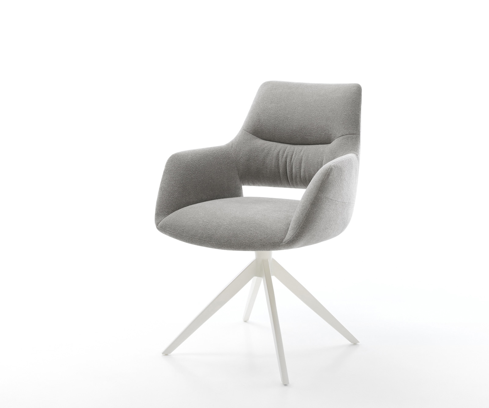 DELIFE Drehstuhl Yago-Flex mit Armlehnen Strukturstoff Soft Grau Kreuzgestell breit Weiß 360° drehbar Wippfunktion Taschenfederkern, Esszimmerstühle Image