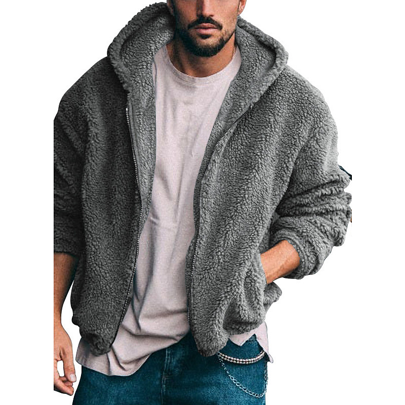 Men's Winter Coat Teddy Coat Casual Jacket Outdoor Casual Thermal Warm Pocket Full Zip Fall Winter Plaid Streetwear Sports Outdoors Hooded Regular Black Navy Blue Khaki Grey Jacket