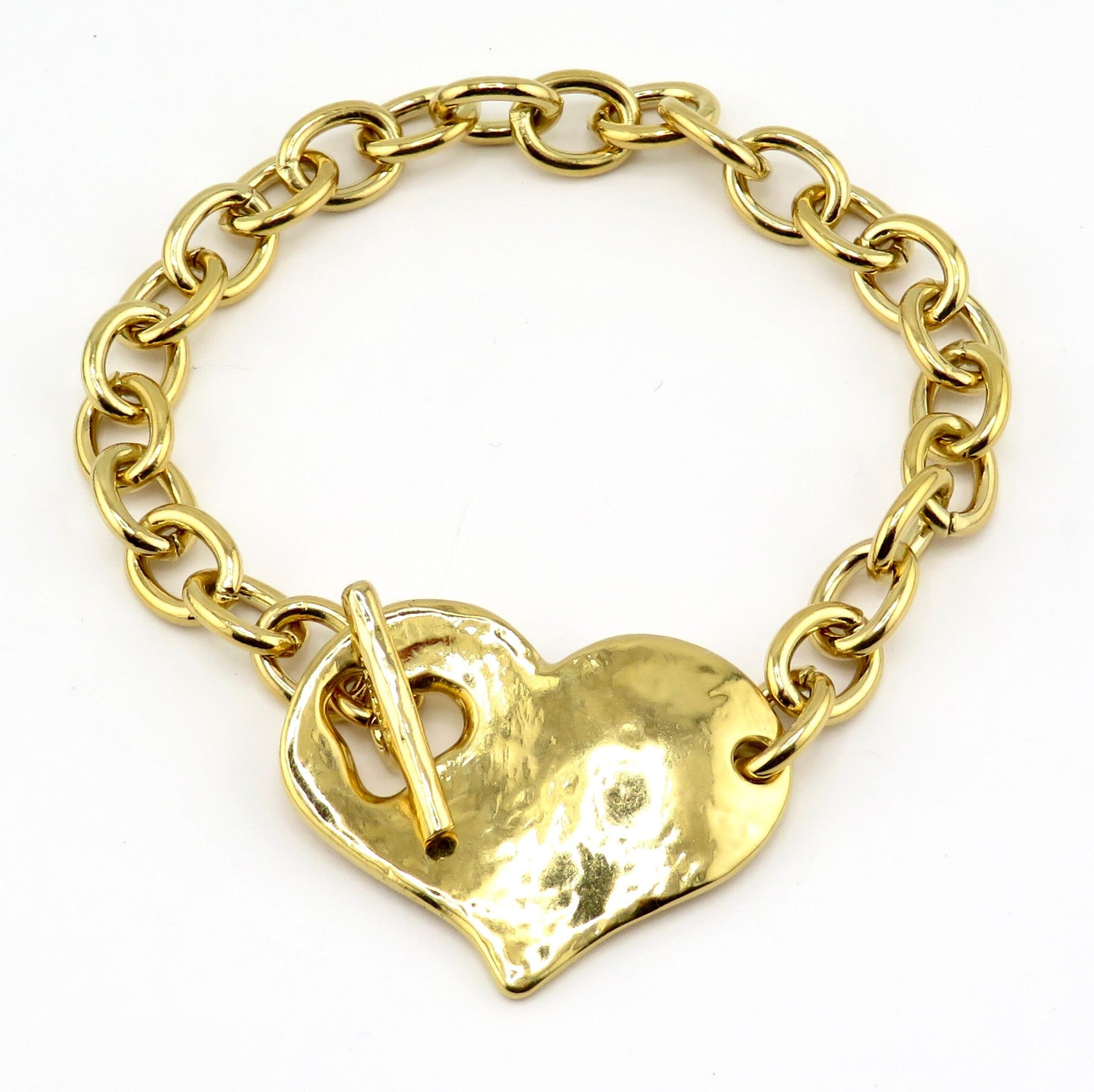 Bracciale a cuore in oro martellato / Bracciale a cuore spesso in oro / Bracciale a cuore con chiusura a barretta in oro / Bracciale a cuore con chius