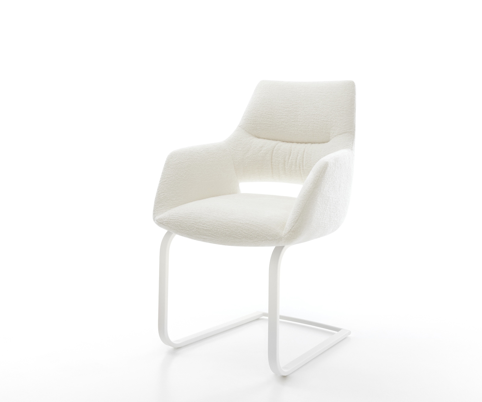 DELIFE Freischwinger Yago-Flex mit Armlehnen Bouclé Soft Beige Freischwinger flach Weiß Taschenfederkern, Esszimmerstühle Image