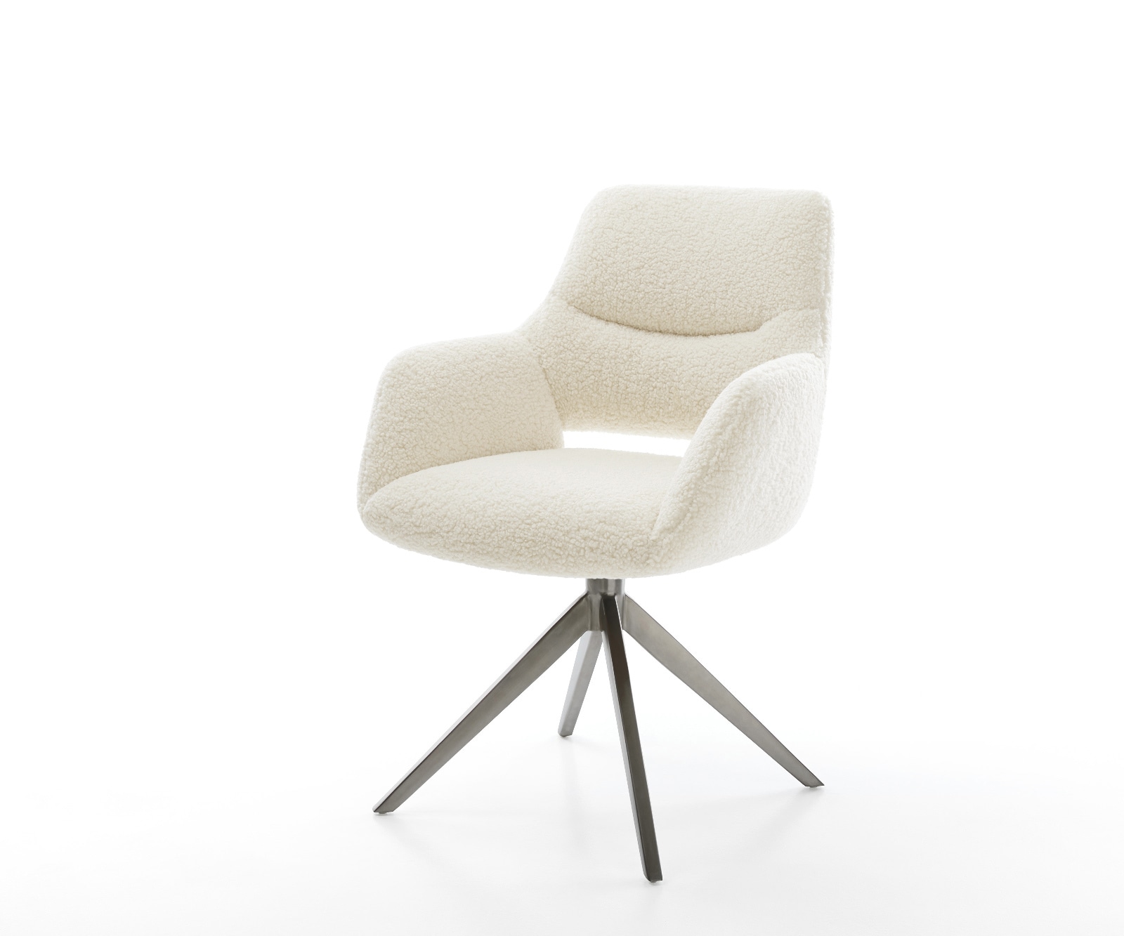 DELIFE Drehstuhl Yago-Flex mit Armlehnen Teddystoff Beige Kreuzgestell breit Graphit 360° drehbar Wippfunktion Taschenfederkern, Esszimmerstühle Image