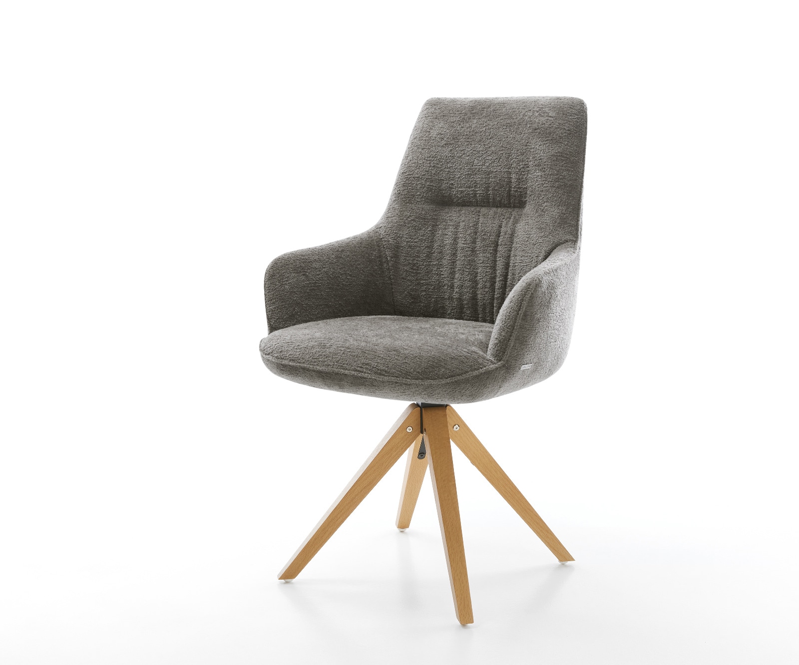 DELIFE Drehstuhl Zelia-Flex mit Armlehnen Bouclé Soft Schlamm Holzgestell kantig Natur 180° drehbar Taschenfederkern, Esszimmerstühle Image