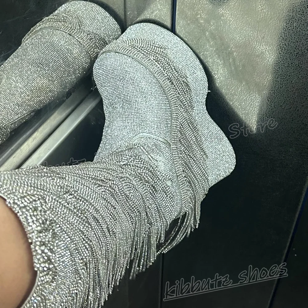 Bling Kniehohe Stiefel Plattform Glänzend Runde Kappe Dicken Boden Zipper Mode Luxus Elegante Prägnante Sexy Neuheit Frauen Schuhe Neue Image
