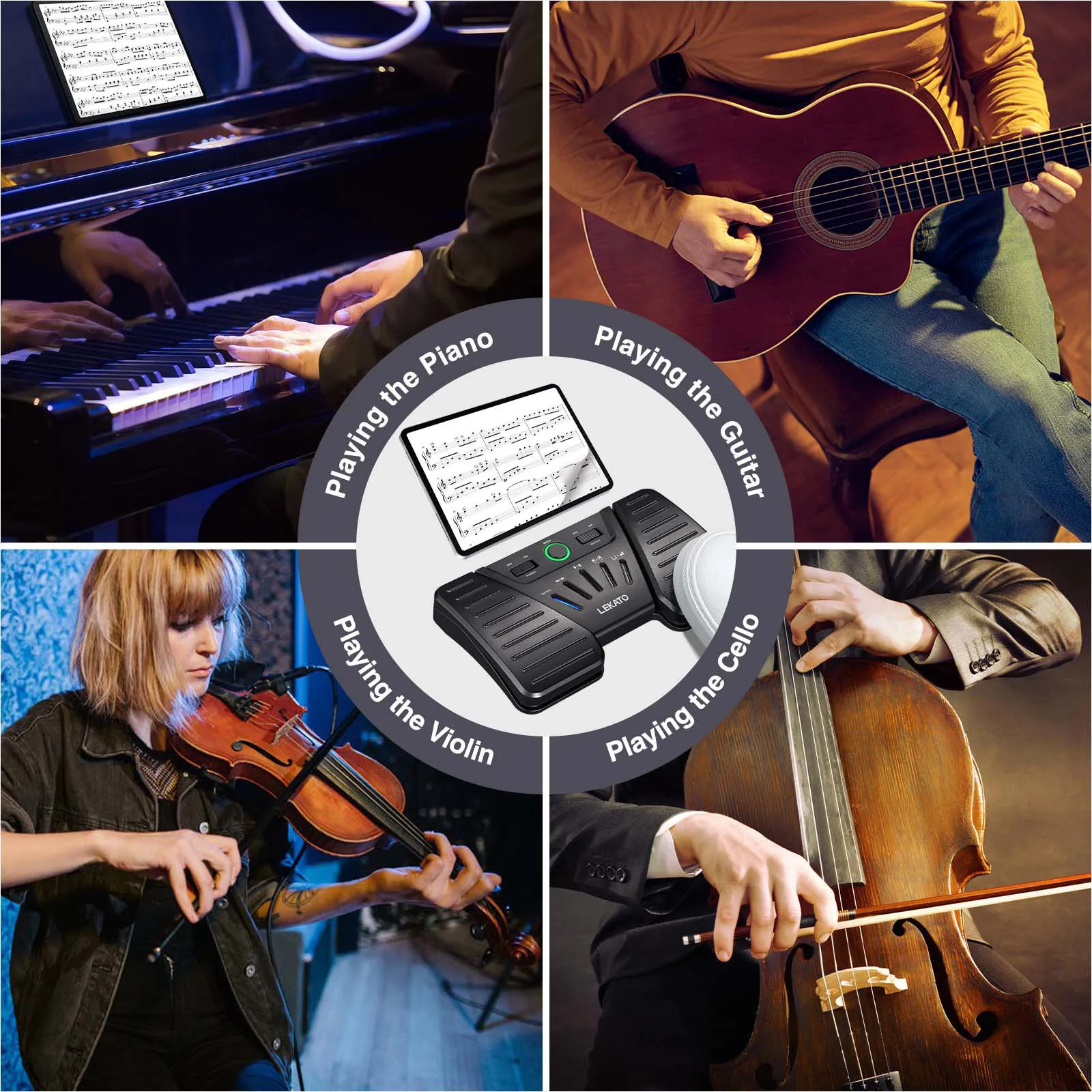 Lekato Tablets, Telefone, Blech-Apps Kabelloses Fußpedal 7-Modus-Bluetooth-Seitenwender für iOS/Android, wiederaufladbarer Controller