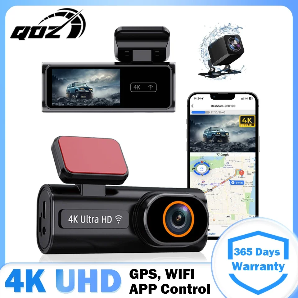 QOZ UHD Dash Cam WIFI GPS Mini CAR DVR Front 4K And Rear 1080P Dual Lens Black Box Room Camera Night Vision 24H Parking Monitor