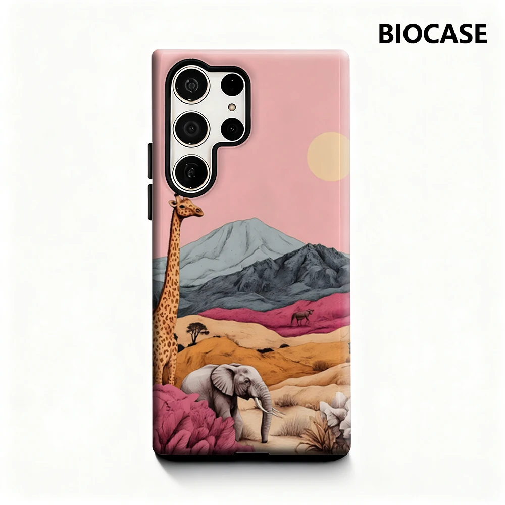 Pastellfarbene Safari-Szene Handyhülle für Samsung Galaxy S25 Ultra S24 S23 Ultra Plus, glänzende doppellagige Rückseite Image