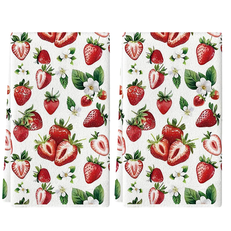 2 Stück, Yuanqi Küchentücher mit Erdbeerblüten-Motiv, 40 cm x 60 cm, Handtuchset, super saugfähiges, weiches Reinigungstuch, Küchen- und Backtuch, Handtuch, Reinigungstuch, Geschirrtuch, Image