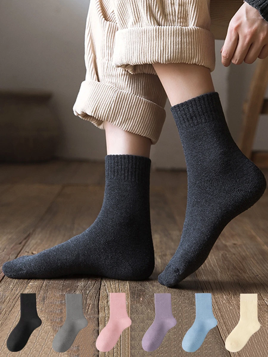 5 Paar warme Damensocken, einfarbig, für Herbst und Winter, dick, bequem, lange Röhrensocken Image