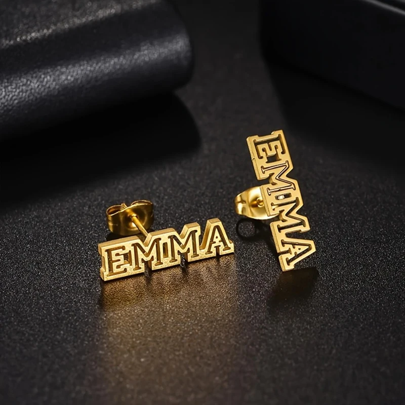 Valentinstag benutzerdefinierte personalisierte hohle Frauen Ohrringe Edelstahl individuelle Namen Schmuck einzigartige Ohrringe Paar Geschenk Image