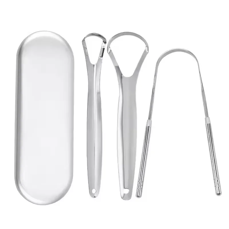 Premium-Zungenschaber-Set aus Metall für Erwachsene und Kinder – 1/3/4er-Pack tragbare Mundpflegebürste aus Edelstahl für die Zungenreinigung Image