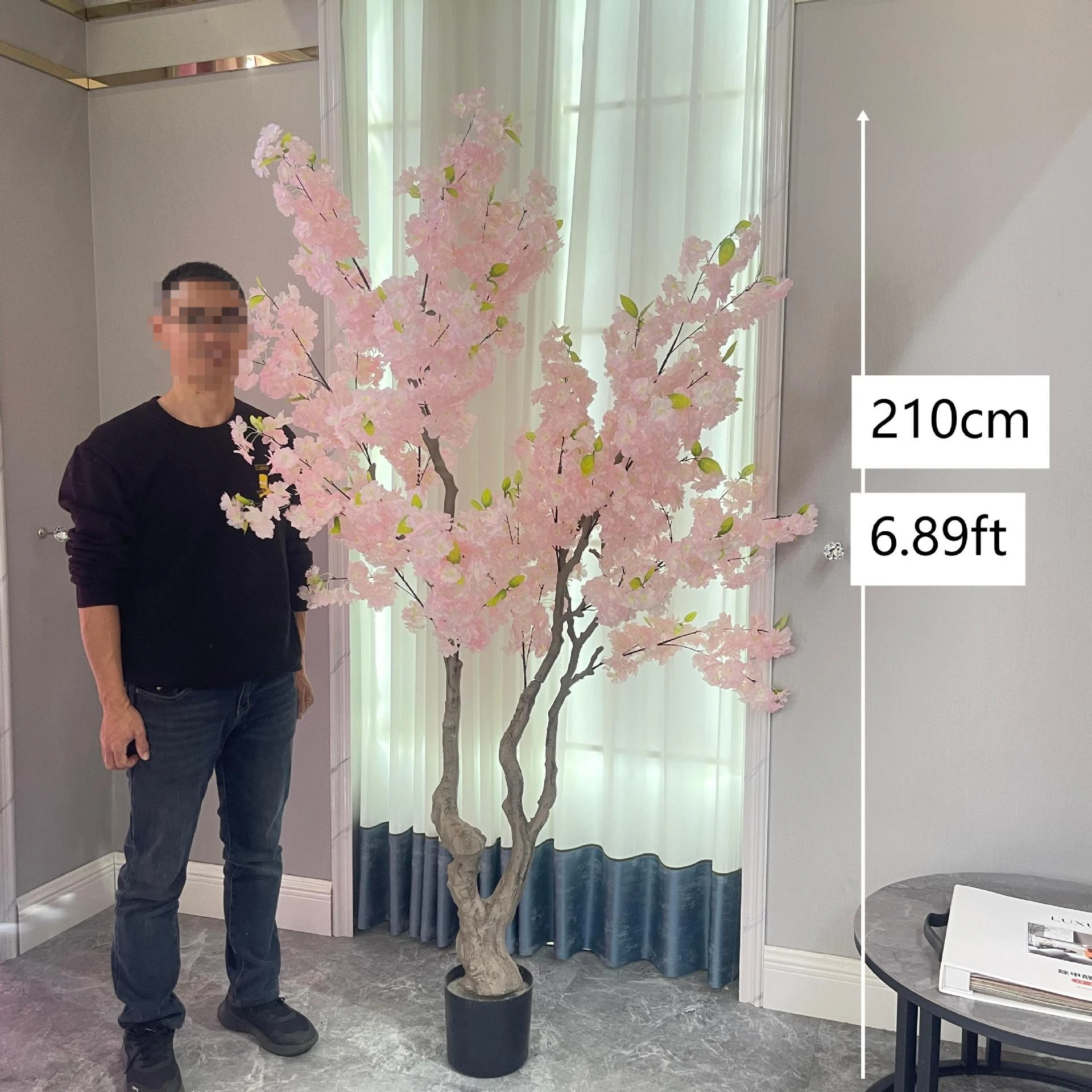 Grüne Pflanze Simulation Kirschblütenbaum Nordic Camping Stil Netz rot Innenboden Bonsai rosa Hochzeit Heimdekoration Image