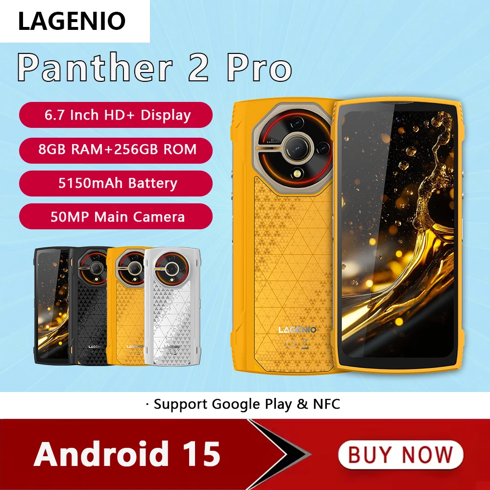 LAGENIO Panther 2 Pro 4G Rugged Smartphone Android 15 8GB+256GB Mobile Phone 50MP 5150mAh 6.7 