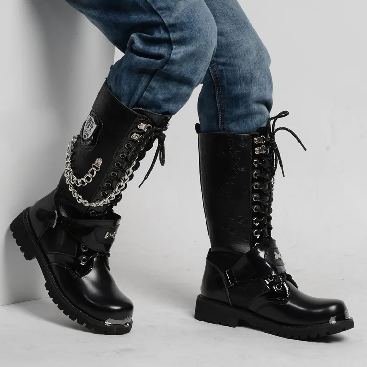 Männer Mode Motorrad Stiefel Mid-kalb Stiefel Gothic Gürtel Punk Stiefel Männer Schuhe Hightop Casual Stiefel Zapatos Hombre