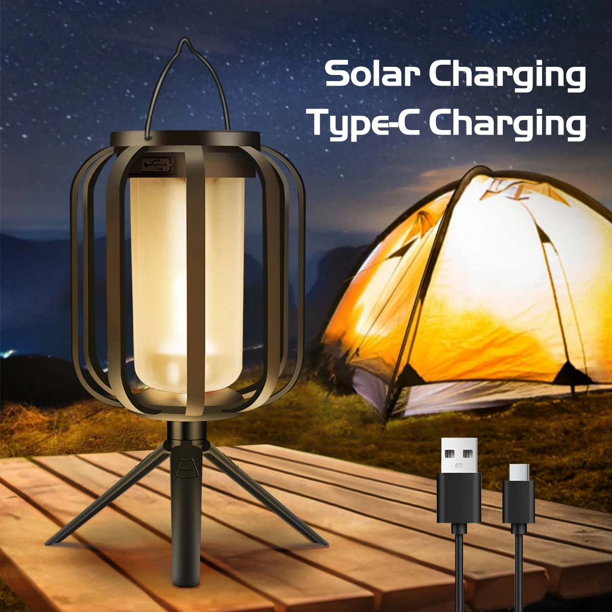 Solar- und USB-wiederaufladbare Flammenlaterne mit 4 Beleuchtungsmodi, IP65, wasserdichte Solar-Wandleuchte für den Außenbereich, für Camping, Garten, Veranda