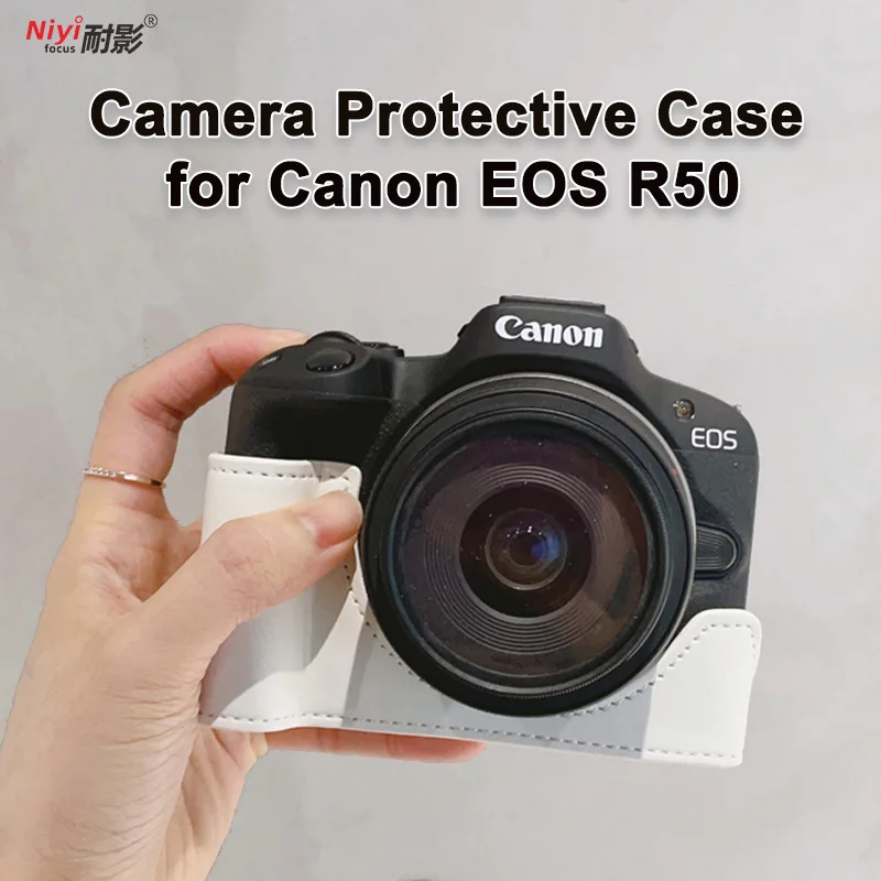 Für Canon R50 Kameratasche Tasche PU Schutzbasis Halbkörper mit Handschlaufe Schultergurte Künstliches Leder EOS R50 Tasche Image