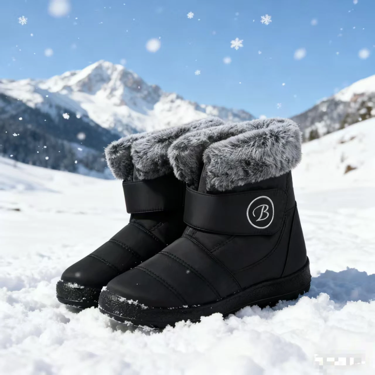  Damenstiefel Damen Stiefeletten mit Fell Winterschuhe Damen Low Heels Winterstiefel Schnee Wasserdichte Schneestiefel mit Fellschuhe