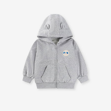 Swuxness Toddler Hooded Sweatshirt Coat Kids Long Sleeve Jacket Toddler Solid Color Embroidered Hooded Fleece Sweatshirt Warm Lined Casual Outerwear Jacket Gray 6-7 Years