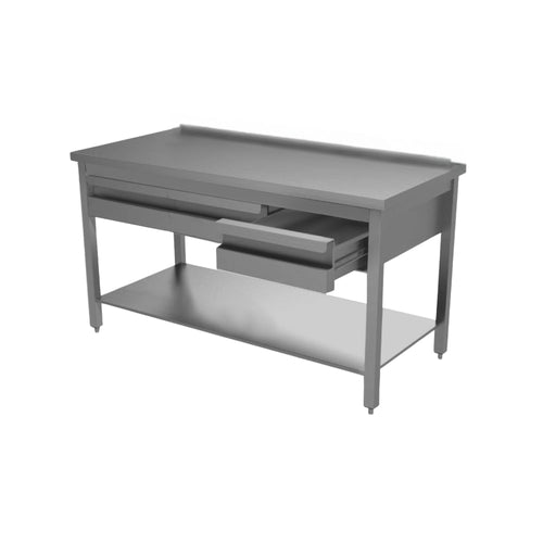 VM Europa Edelstahl Arbeitstisch mit Schubladen oben, mit Grundboden Premium - alle Größen zur selbstmontage: 160 x 60 cm / ohne Aufkantung / selbstmontage Image