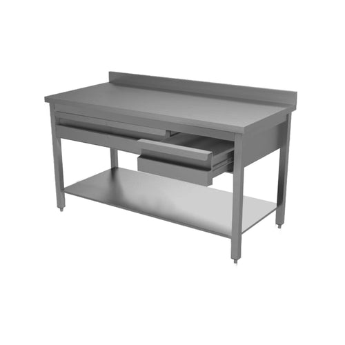 VM Europa Edelstahl Arbeitstisch mit Schubladen oben, mit Grundboden Premium - alle Größen zur selbstmontage: 200 x 70 cm / mit Aufkantung / selbstmontage Image