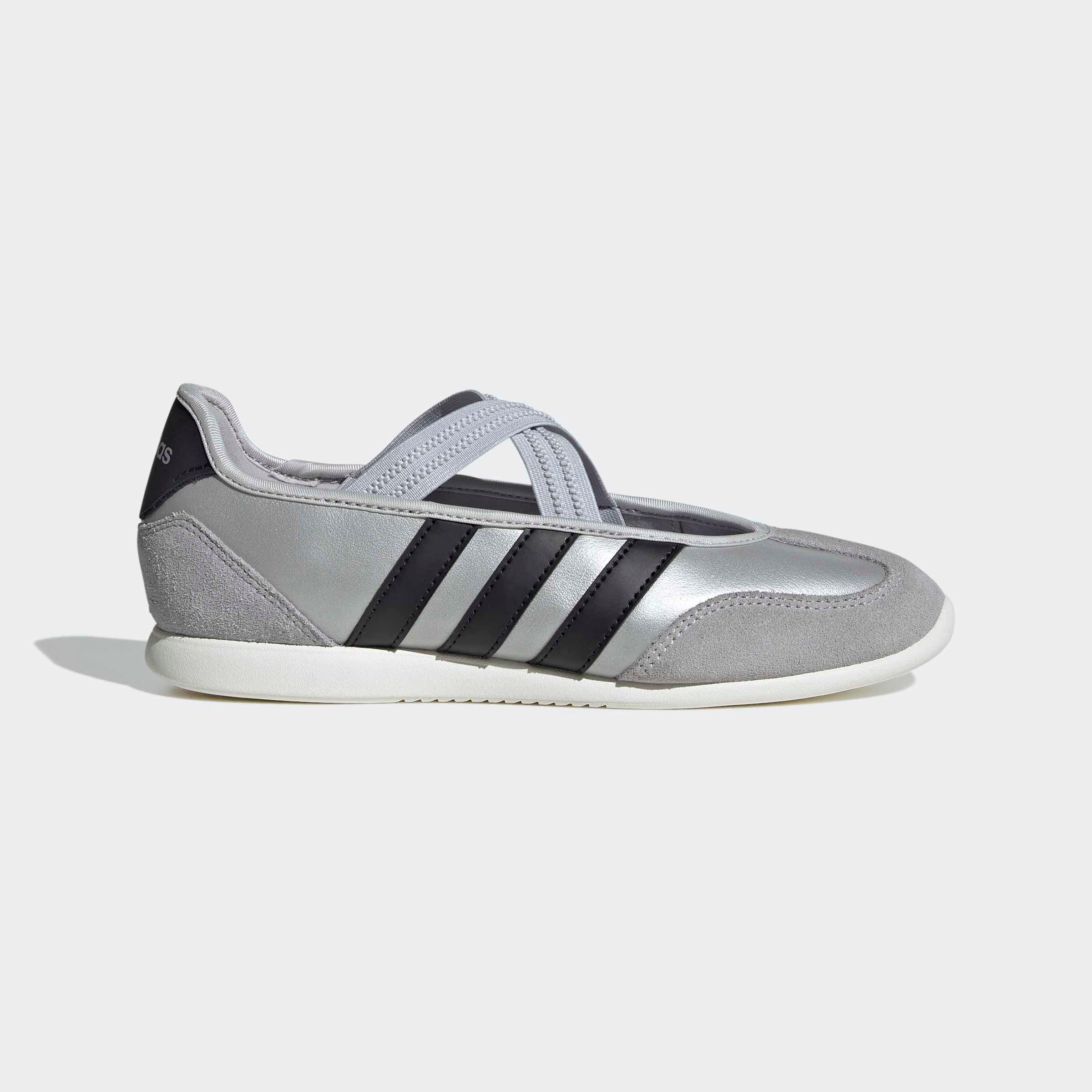 Sneaker Ballerinas ADIDAS SPORTSWEAR "BARREDA MARY JANE", Damen, Gr. 38, silber metallic, core schwarz, sanftes weiß, Leder, Schuhe