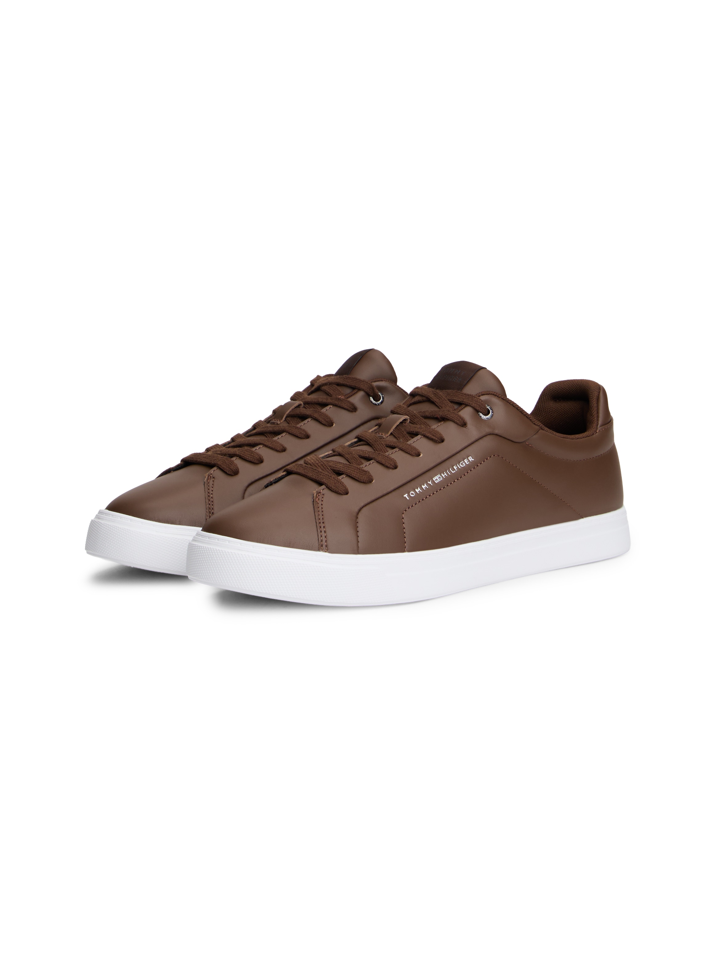 Sneaker TOMMY HILFIGER "ICON COURT LIGHT PREMIUM", Damen, Gr. 40, dunkelbraun, Leder, Lederimitat, Schuhe Sneaker, Schnürschuh, Freizeitschuh, Halbschuh mit Ziernähten