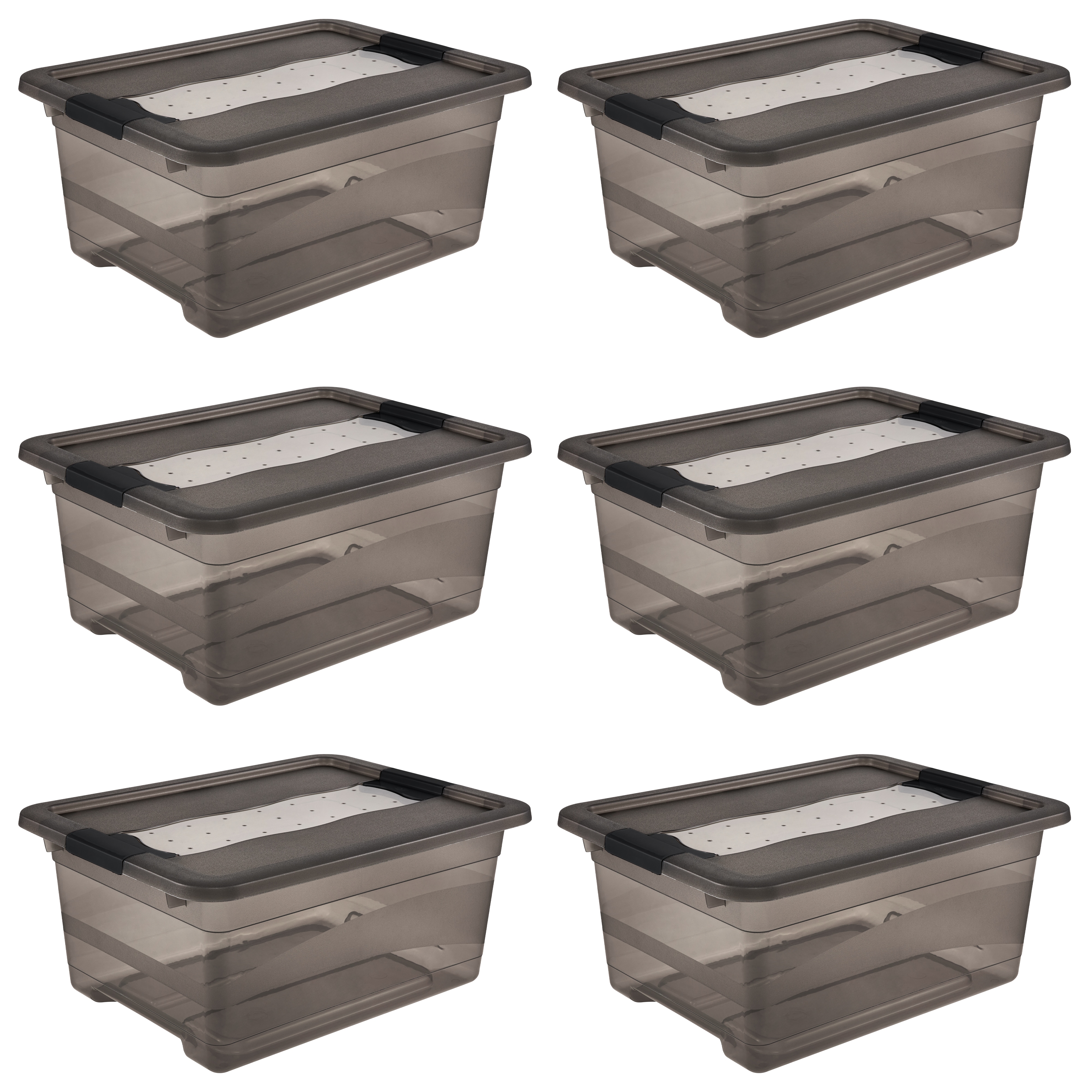 Aufbewahrungsbox KEEEPER "Cornelia, 6er Set, 12 L, 39,5 x 29,5 x 17,5 cm", crystal grau, B:39,5cm H:17,5cm T:29,5cm, Kunststoff, Aufbewahrungsboxen, Aufbewahrungsbox, durch Clips verschließbar, Griffe am Boden