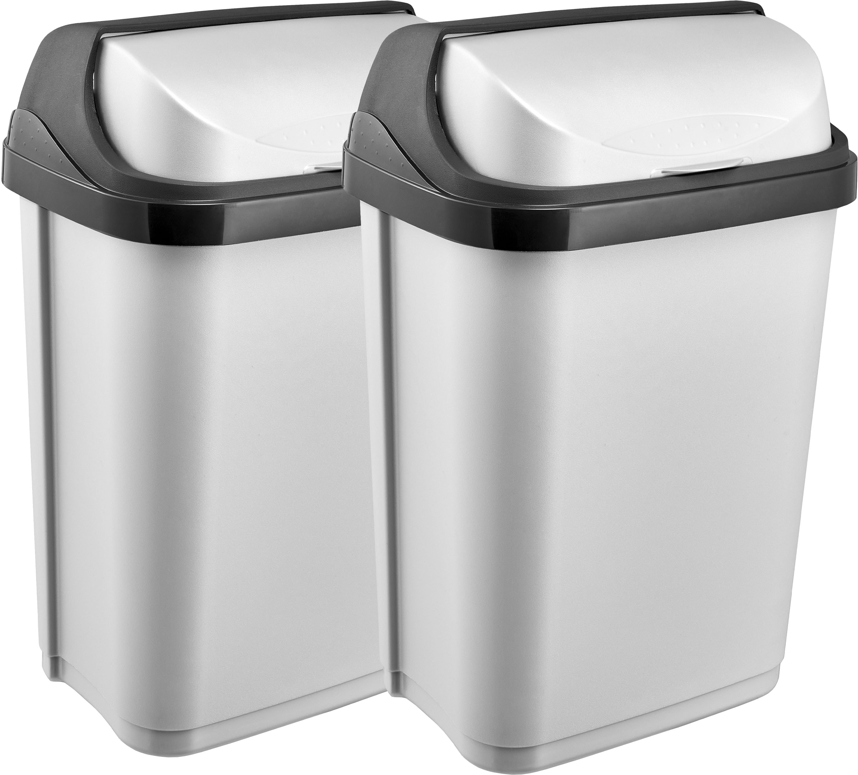 Mülleimer KEEEPER "rasmus, 2er Set, Abfallbehälter mit Rolldeckel", hellsilberfarben, B:25,5cm H:19cm T:39cm, Kunststoff, Mülleimer, Mülleimer, Deckel komplett abnehmbar