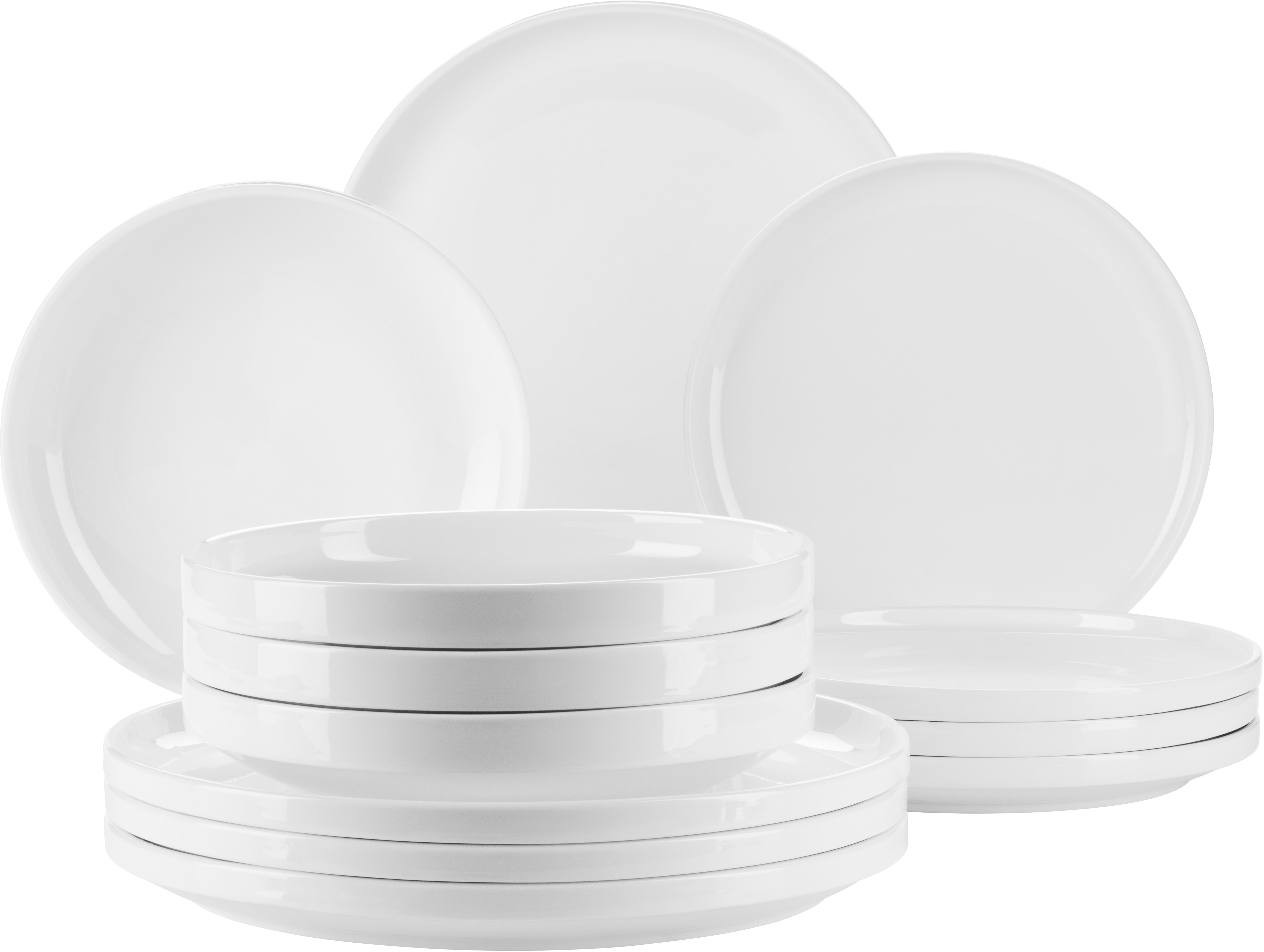 Teller-Set MÄSER "VADA, Tellerset, Porzellan", weiß, 12 Stk., Porzellan, Geschirr-Sets