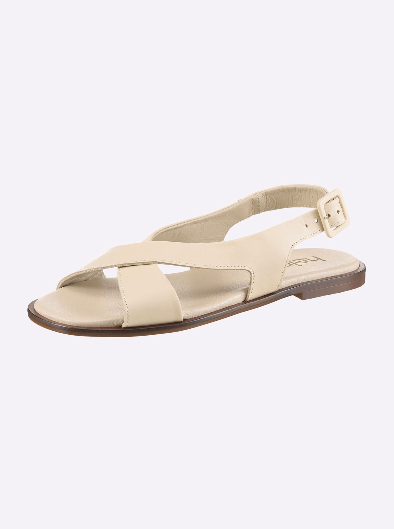 Sandale HEINE, Damen, Gr. 36, creme, Glattleder, Leder, Schuhe Sandale