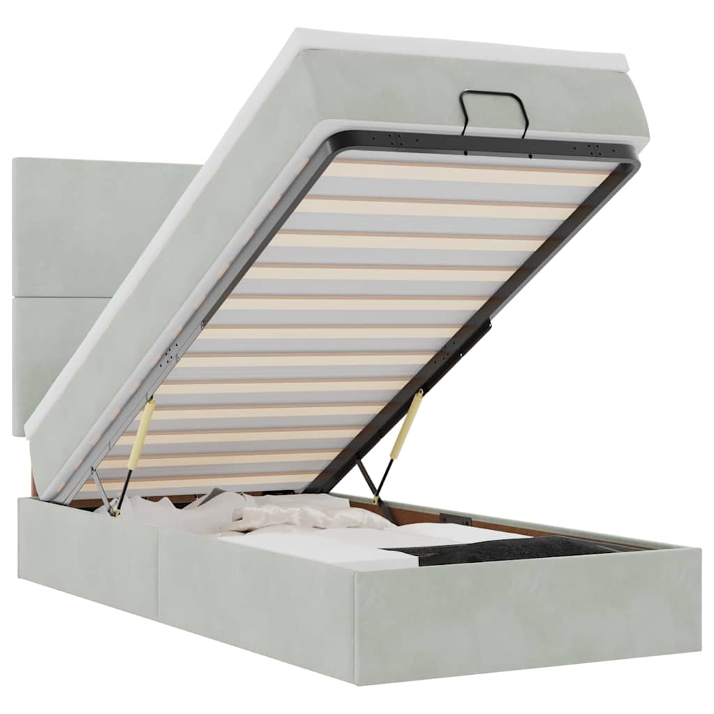 vidaXL Ottoman-Bett mit Matratzen & LEDs Hellgrau 90x190 cm Samt Image