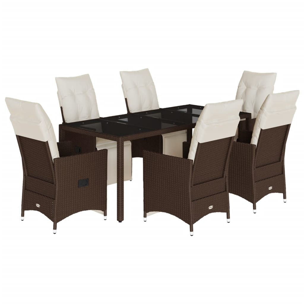 vidaXL 7-tlg. Garten-Bistro-Set mit Kissen Braun Poly Rattan Image
