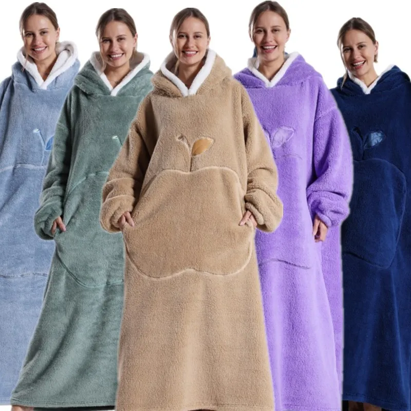 Extra lange tragbare Decken, Winter-Flanell-Kappendecke mit vollen Ärmeln, für Männer und Frauen, gemütliche, weiche Überwurf-TV-Decke für Erwachsene Image