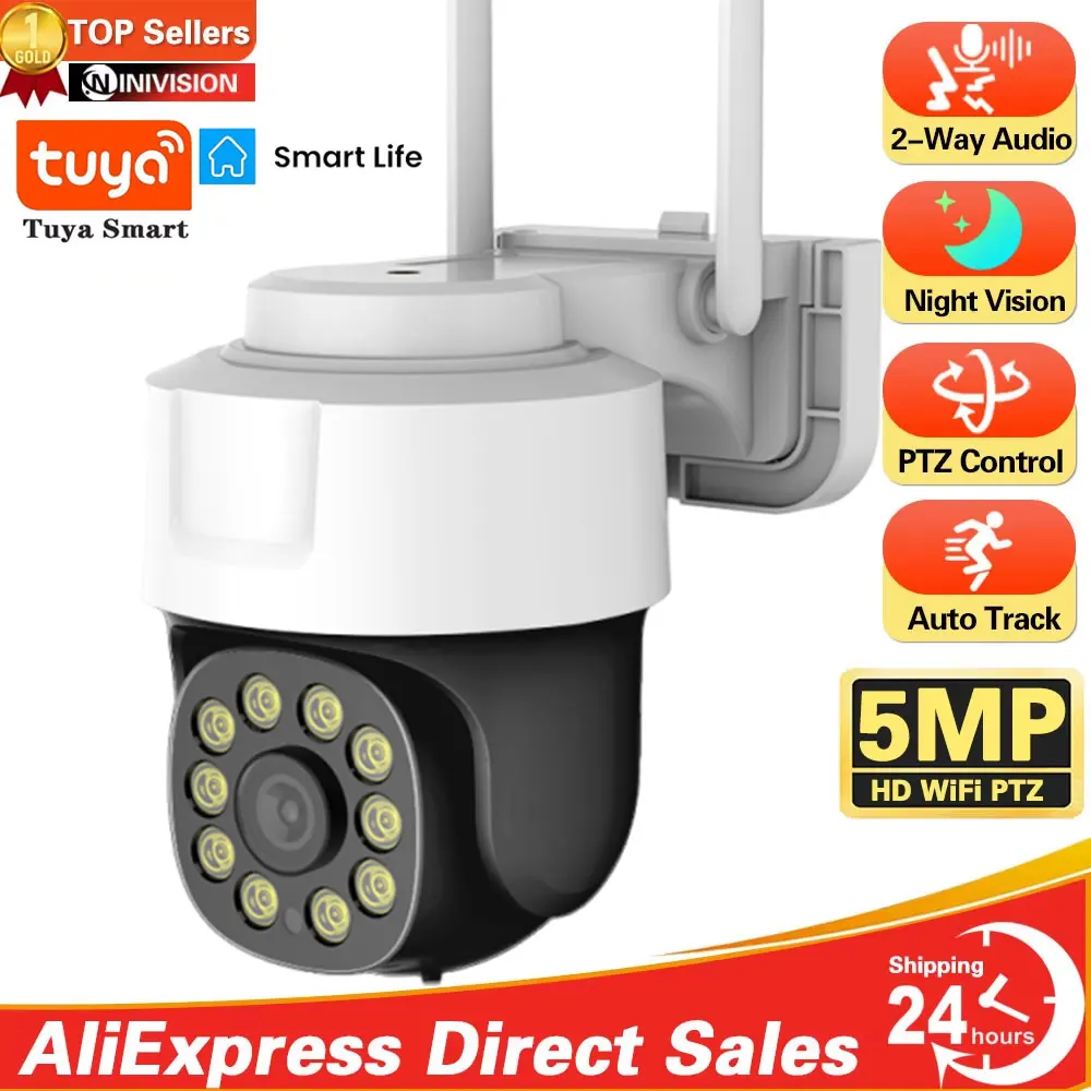 5MP IP Kamera Tuya Smart Leben Zu Hause Outdoor Home Security Auto Tracking Menschlichen Erkennung Kamera WIFI CCTV Überwachung PTZ Kamera Image