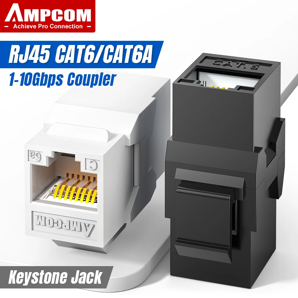 CAT6A RJ45 Inline-Koppler Keystone-Buchse, AMPCOM RJ45 Cat6 CAT5E Durchgangs-Keystone-Modul Verlängerungsadapter-Koppler Image