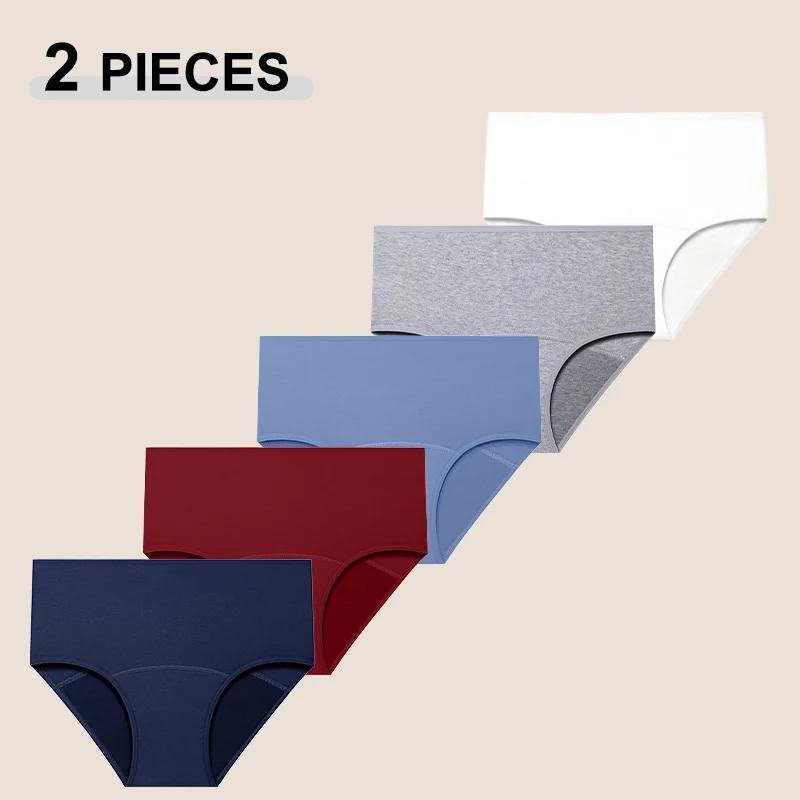 2PCS Baumwolle Stoff Atmungsaktive Menstruation Höschen Für Frauen Nahtlose Hohe Taille Absorption Dicht Dessous Dessous Neue Image